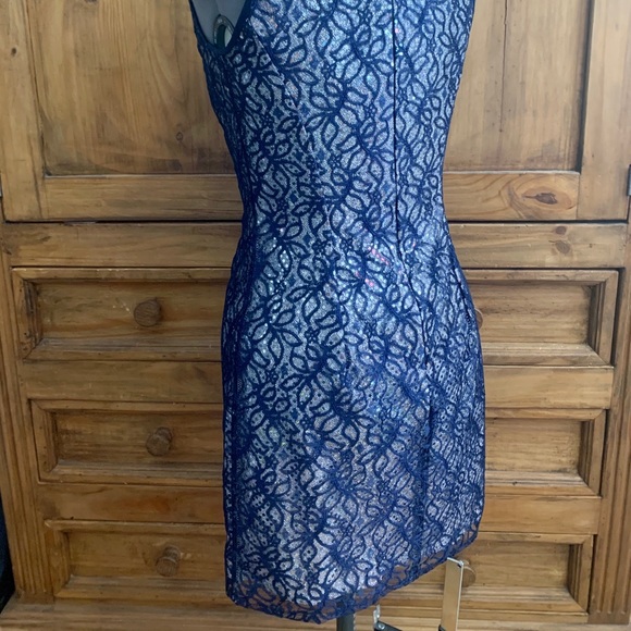 Vintage Jessica McClintock navy lace silver sequin dress retro - Picture 4 of 9